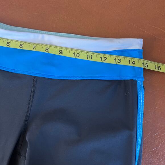 Lululemon Run Pace Leggings Black Beach Blanket Blue White‎ Size 8 - Picture 8 of 10